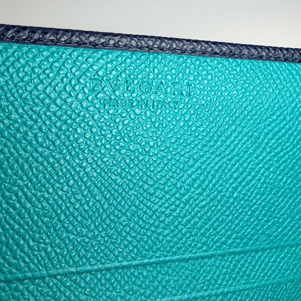 Bulgari BVLGARI Men's Denim Sapphire Grained Calf Leather Card Case Wallet NEW - Picture 10 of 13